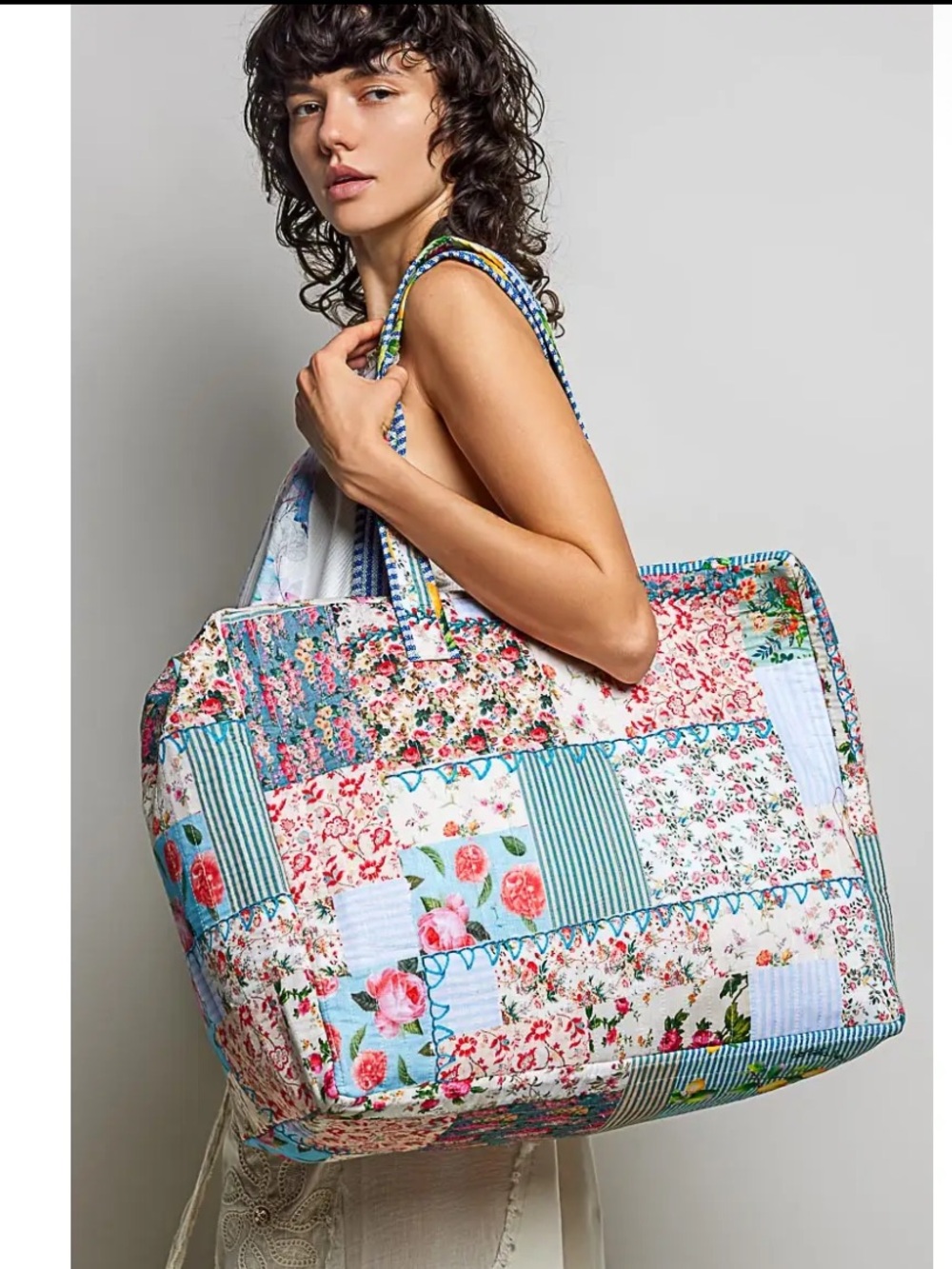 329. Trompe L’Oeil patchwork structured quilted tote bag